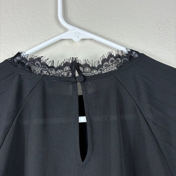 NEW Express Lace Collar Pleat Sleeve Black Blouse Size M Gothic Dreamcore - Picture 7 of 8